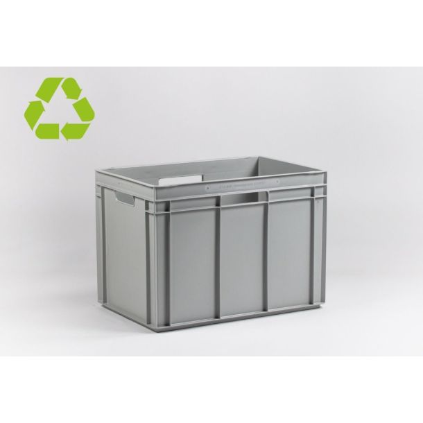 Euronorm stapelbare bak 600 x 400 x 425 mm (lxbxh) - Met open handvaten - 90 liter - Grijs 