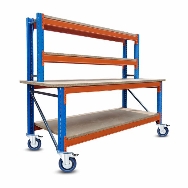 Stow werkbank op wielen met rem met opzetstuk 3600 x 1050 x 1000 mm (bxdxh) - 4 niveaus