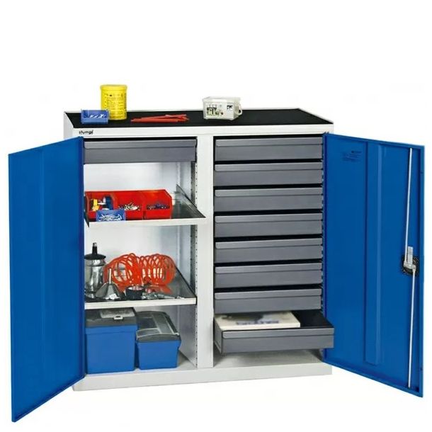 Gereedschapskast met 9 schuifladen en tussenwand - 1000 x 1000 x 500 mm (hxbxd)
