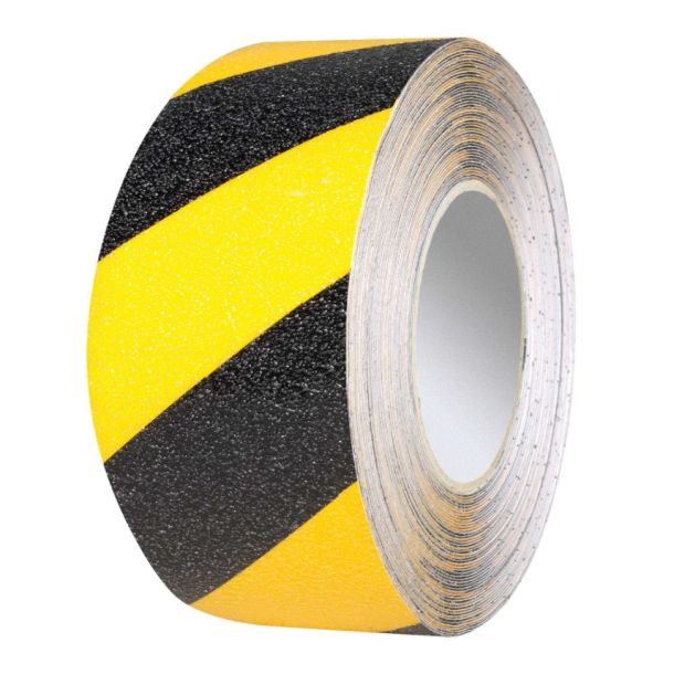 Proline vloermarkering tape vinyl geel/zwart - overrijdbaar - 25 meter x 75 mm