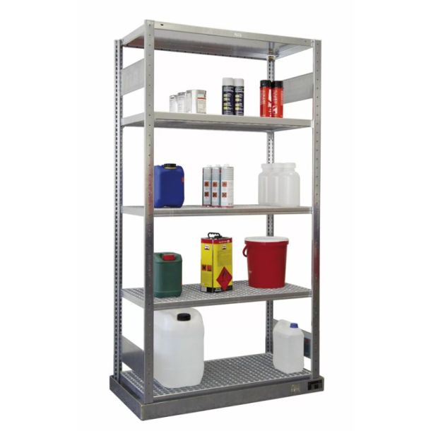 META Clip gevaarlijke stoffen stelling met roosters - 2000 x 1000 x 500 mm (hxbxd)