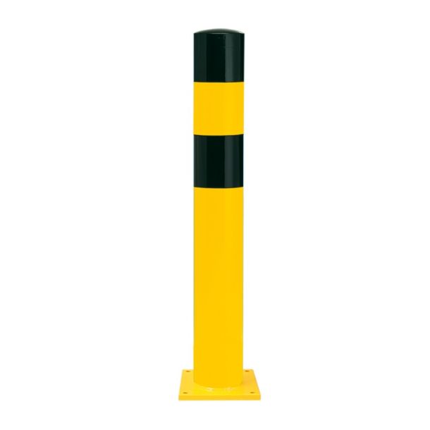 Rambeveiligingspaal 1200 x 323 mm - geel-zwart met voetplaat