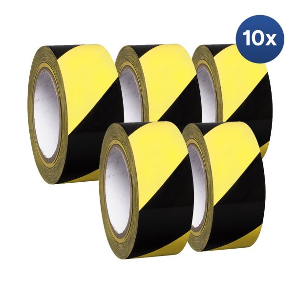 Voordeelset 10x - Proline vloermarkering tape vinyl geel-zwart - 33 meter x 50 mm