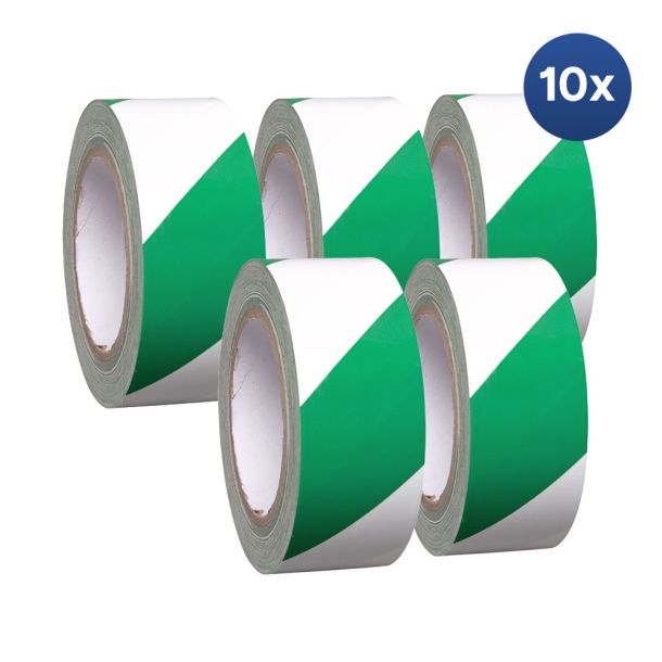 Voordeelset 10x - Proline vloermarkering tape vinyl groen-wit - 33 meter x 50 mm