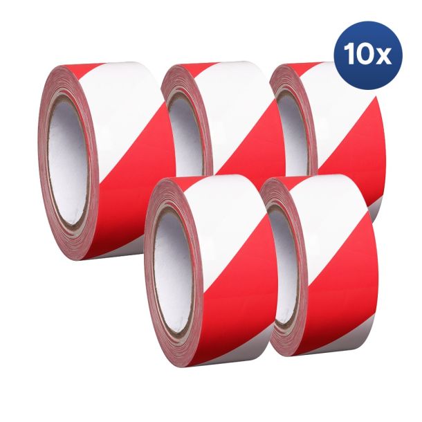 Voordeelset 10x - Proline vloermarkering tape vinyl rood-wit - 33 meter x 50 mm