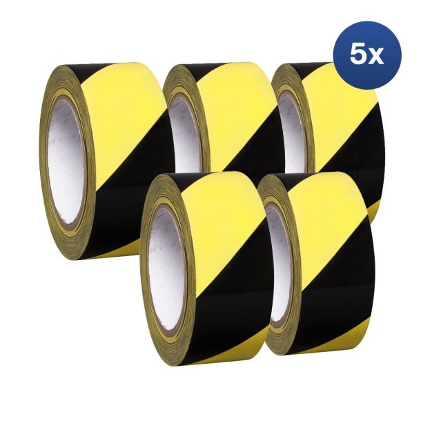 Voordeelset 5x - Proline vloermarkering tape vinyl geel-zwart - 33 meter x 75 mm