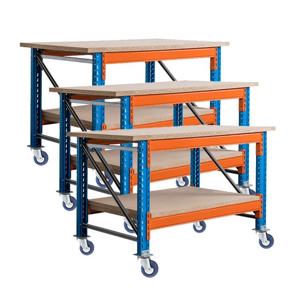 Voordeelset 3x Stow werkbank op wielen met rem 1800 x 1050 x 1000 mm (bxdxh) incl. topblad en extra niveau