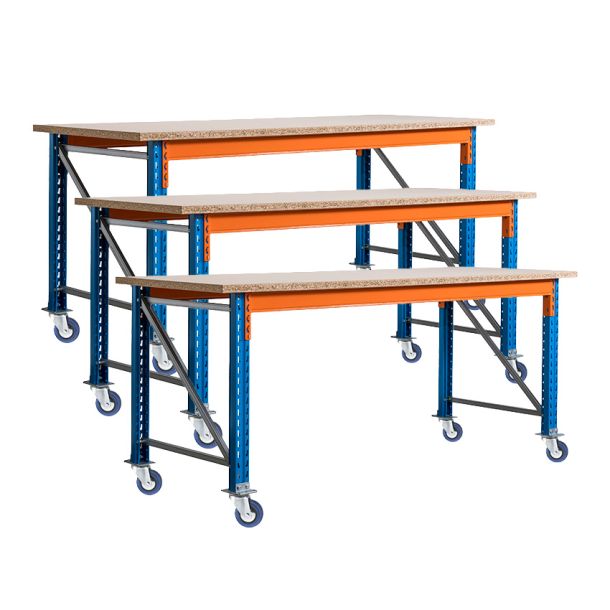 Voordeelset 3x Stow werkbank op wielen met rem 2700 x 950 x 900 mm (bxdxh) incl. topblad