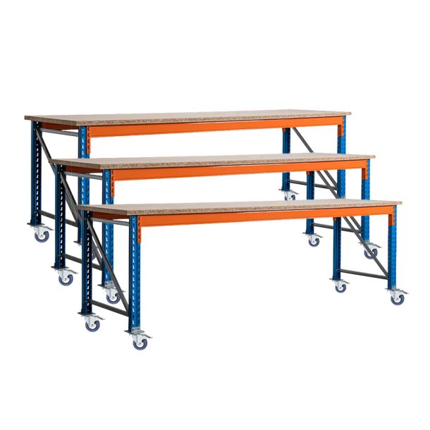 Voordeelset 3x Stow werkbank op wielen met rem 3600 x 950 x 900 mm (bxdxh) incl. topblad
