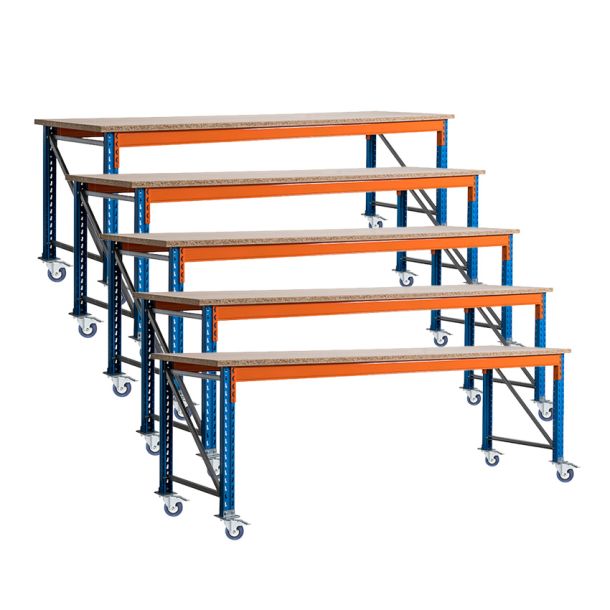 Voordeelset 5x Stow werkbank op wielen met rem 3600 x 1050 x 1000 mm (bxdxh) incl. topblad