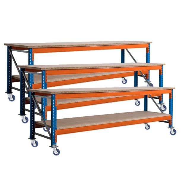 Voordeelset 3x Stow werkbank op wielen met rem 3600 x 950 x 900 mm (bxdxh) incl. topblad en extra niveau