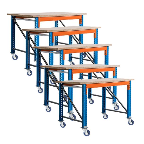 Voordeelset 5x Stow werkbank op wielen met rem 1800 x 950 x 1000 mm (bxdxh) incl. topblad