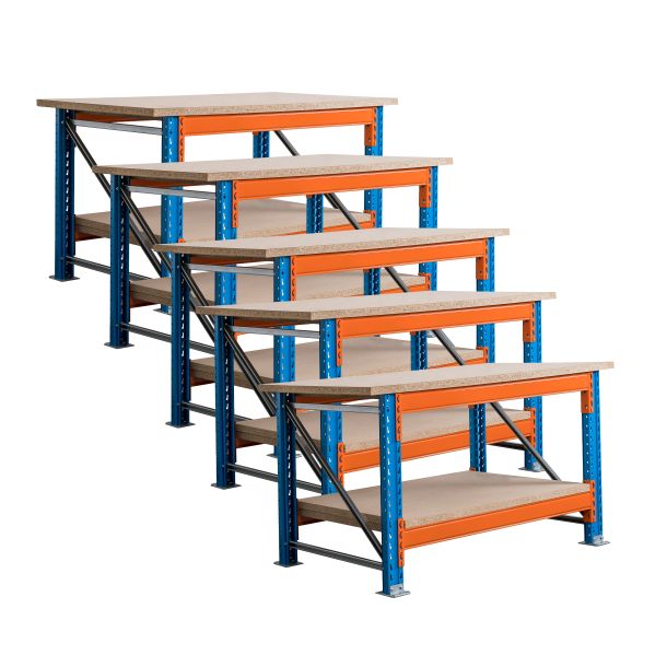 Voordeelset 5x Stow werkbank 1800 x 950 x 1000 mm (bxdxh) incl. topblad en extra niveau