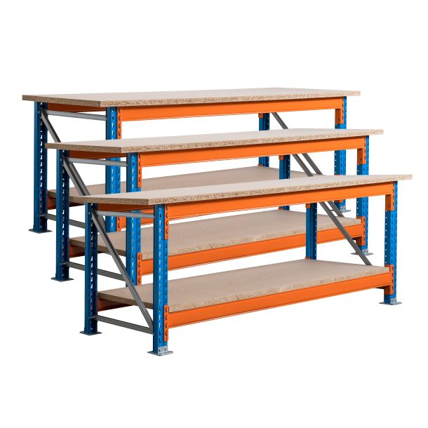 Voordeelset 3x Stow werkbank 2700 x 950 x 900 mm (bxdxh) incl. topblad en extra niveau