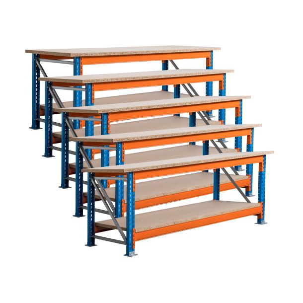 Voordeelset 5x Stow werkbank 2700 x 950 x 900 mm (bxdxh) incl. topblad en extra niveau