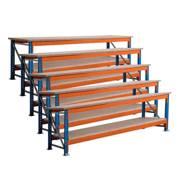 Voordeelset 5x Stow werkbank 3600 x 1050 x 1000 mm (bxdxh) incl. topblad en extra niveau