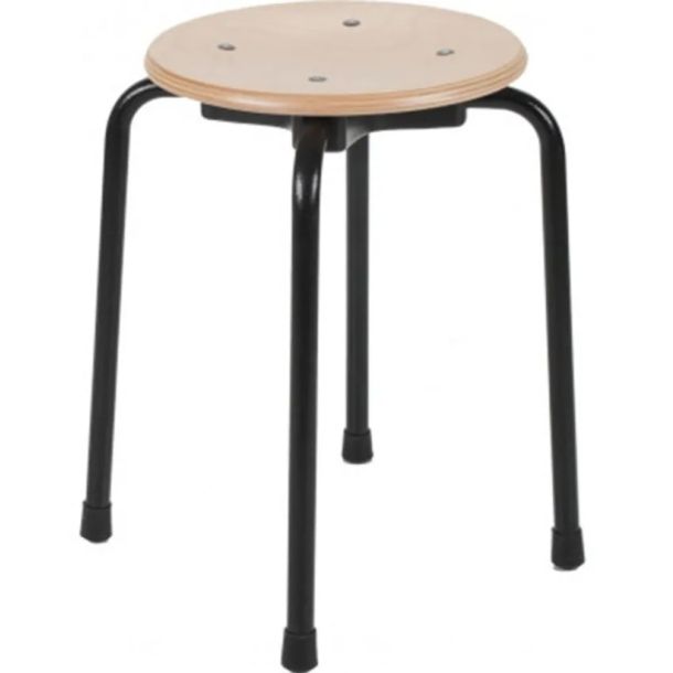 Werkkruk met metalen frame en houten zitvlak 45 cm hoog