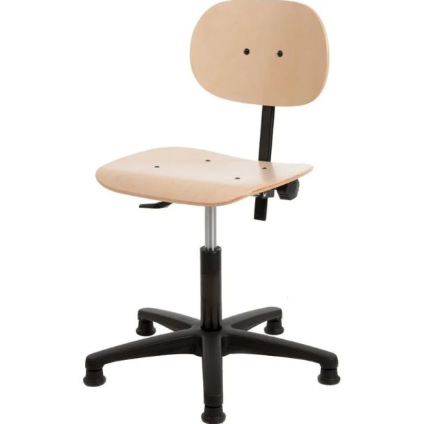 Werkstoel hout met spinvoet kunststof